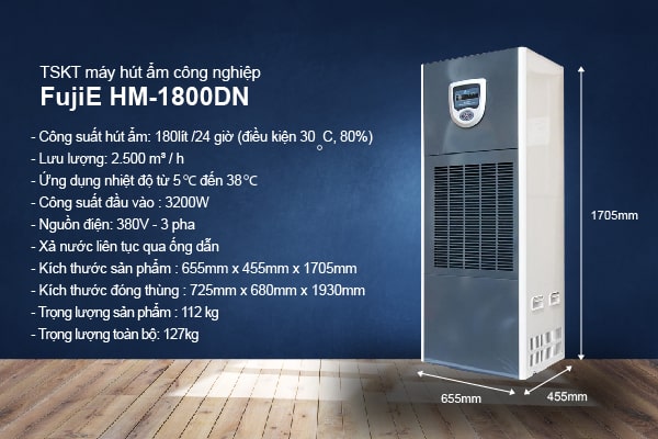 máy hút ẩm công nghiệp fujie HM-1800DN